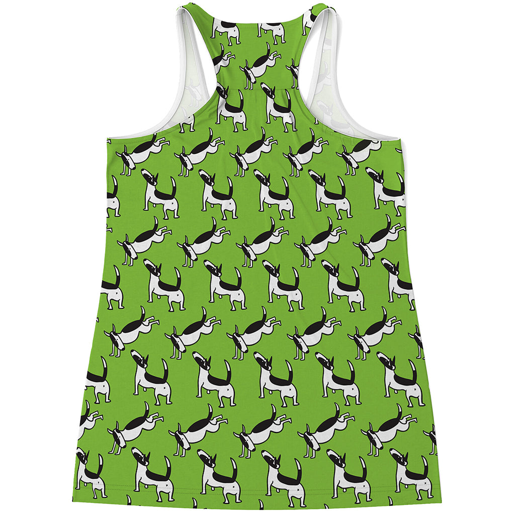 Green Doodle Bull Terrier Pattern Print Women's Racerback Tank Top