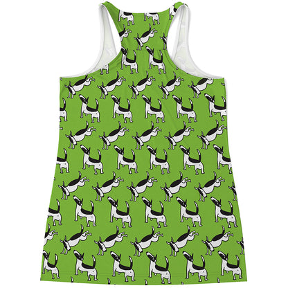 Green Doodle Bull Terrier Pattern Print Women's Racerback Tank Top