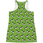 Green Doodle Bull Terrier Pattern Print Women's Racerback Tank Top