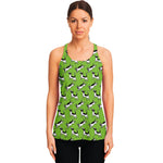 Green Doodle Bull Terrier Pattern Print Women's Racerback Tank Top