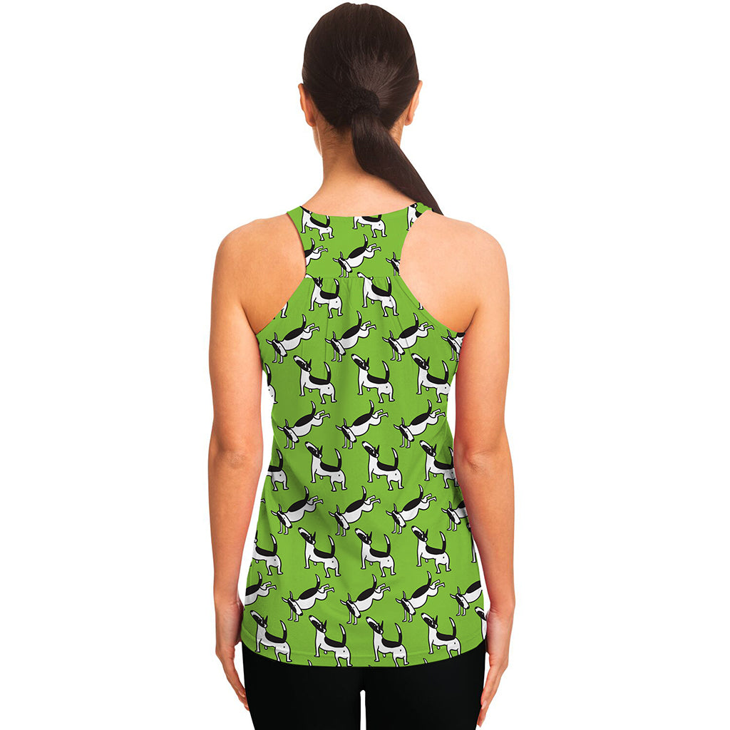 Green Doodle Bull Terrier Pattern Print Women's Racerback Tank Top