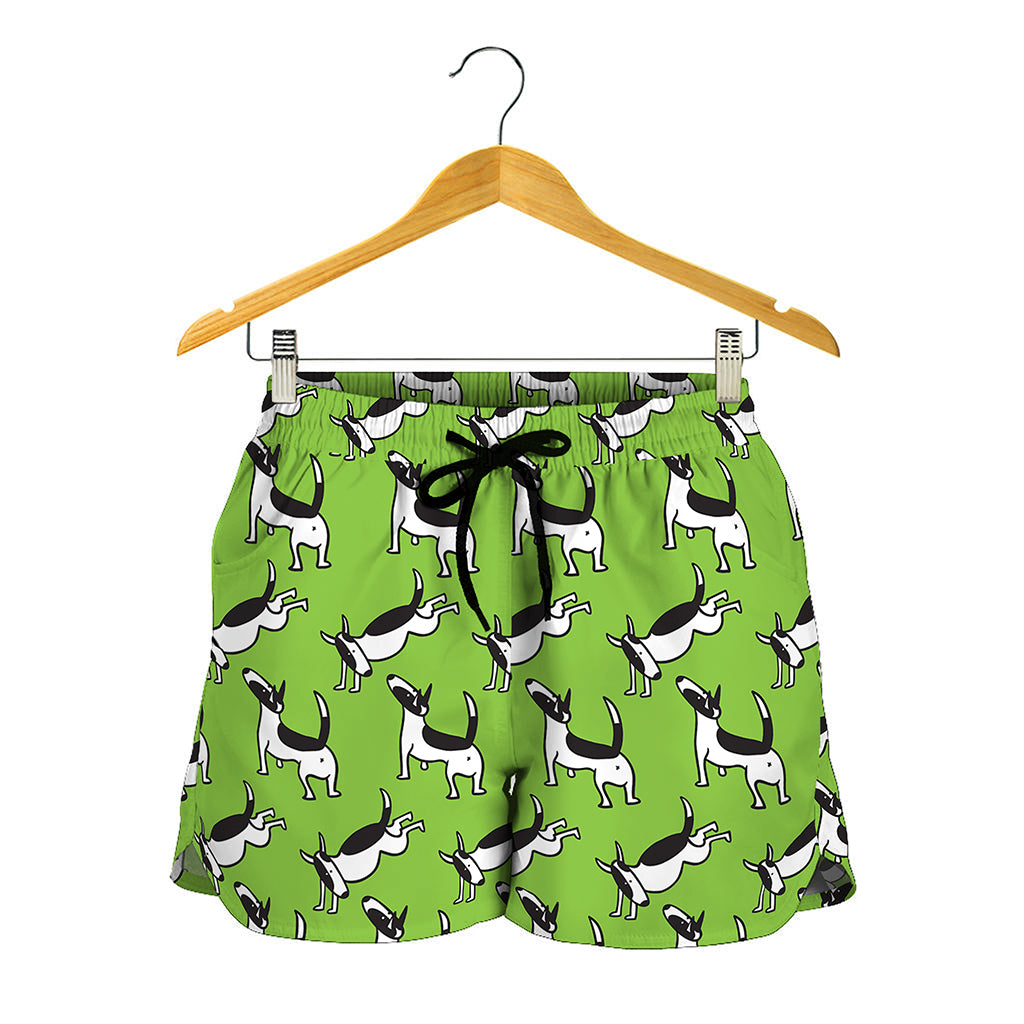 Green Doodle Bull Terrier Pattern Print Women's Shorts