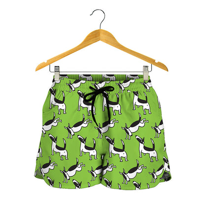 Green Doodle Bull Terrier Pattern Print Women's Shorts