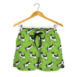 Green Doodle Bull Terrier Pattern Print Women's Shorts