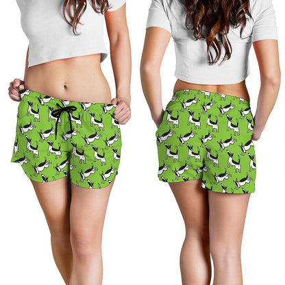 Green Doodle Bull Terrier Pattern Print Women's Shorts
