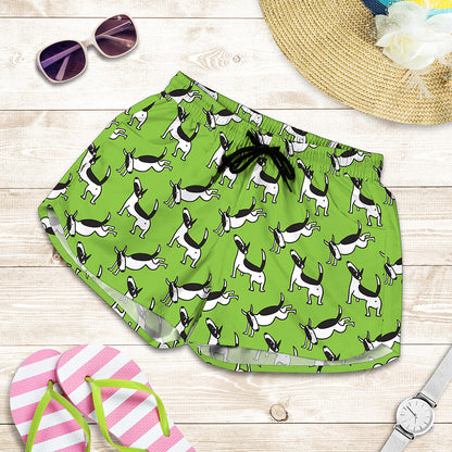 Green Doodle Bull Terrier Pattern Print Women's Shorts