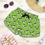 Green Doodle Bull Terrier Pattern Print Women's Shorts