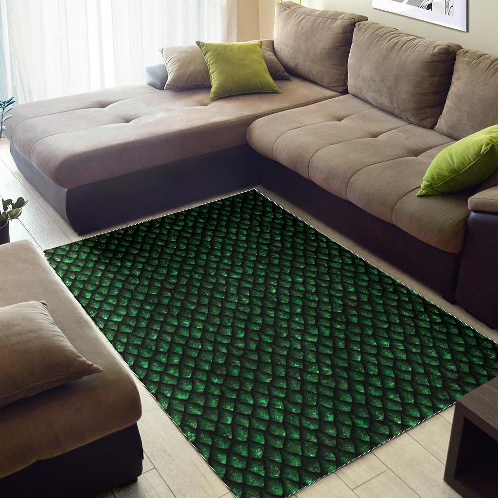 Green Dragon Scales Pattern Print Area Rug GearFrost