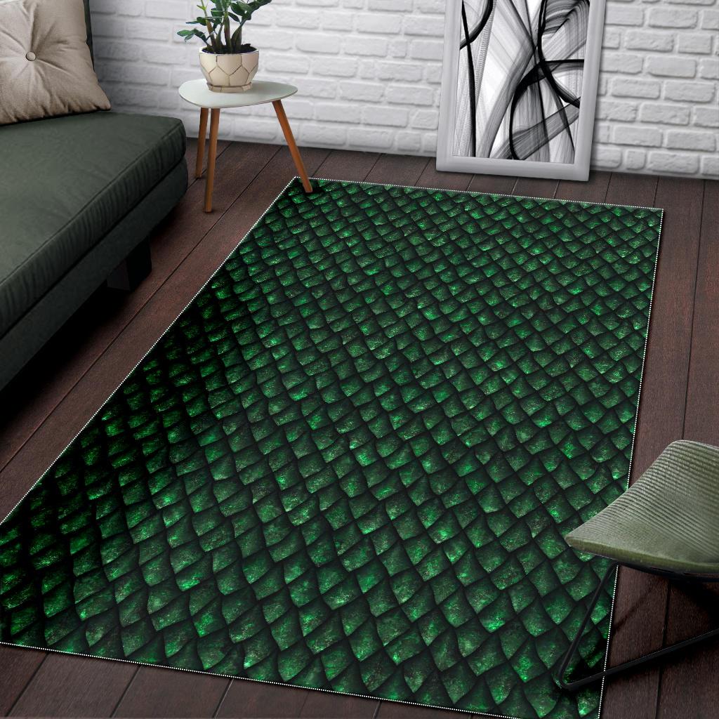 Green Dragon Scales Pattern Print Area Rug GearFrost