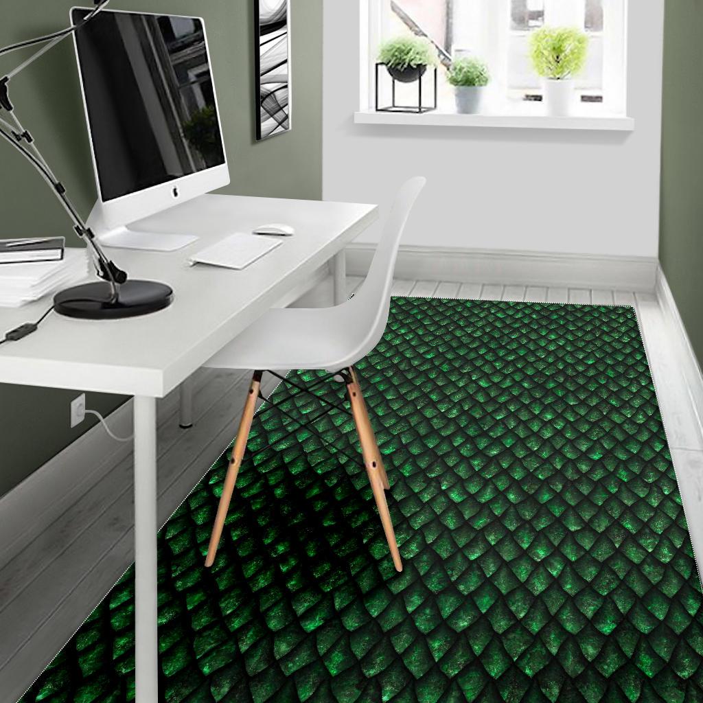 Green Dragon Scales Pattern Print Area Rug GearFrost