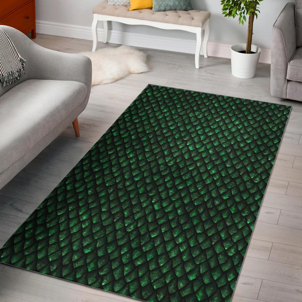 Green Dragon Scales Pattern Print Area Rug GearFrost