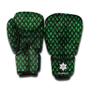 Green Dragon Scales Pattern Print Boxing Gloves