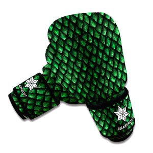 Green Dragon Scales Pattern Print Boxing Gloves