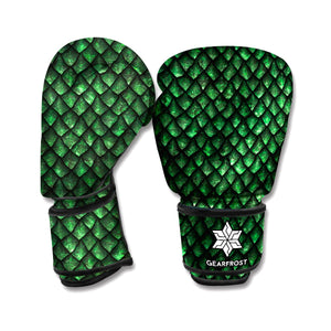 Green Dragon Scales Pattern Print Boxing Gloves