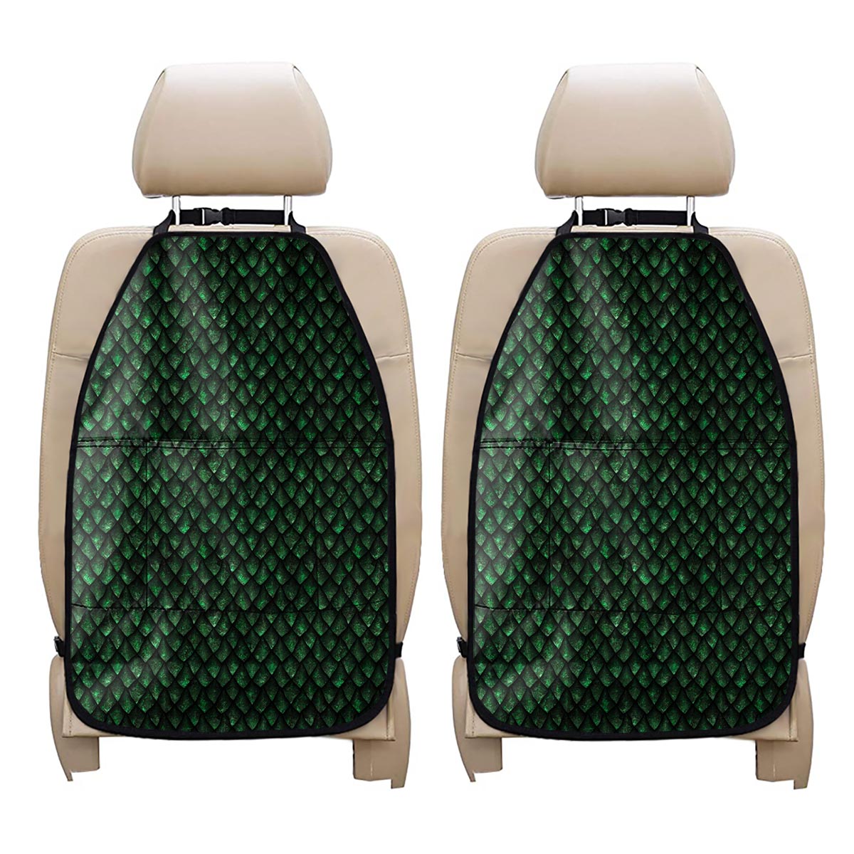 Green Dragon Scales Pattern Print Car Seat Organizers