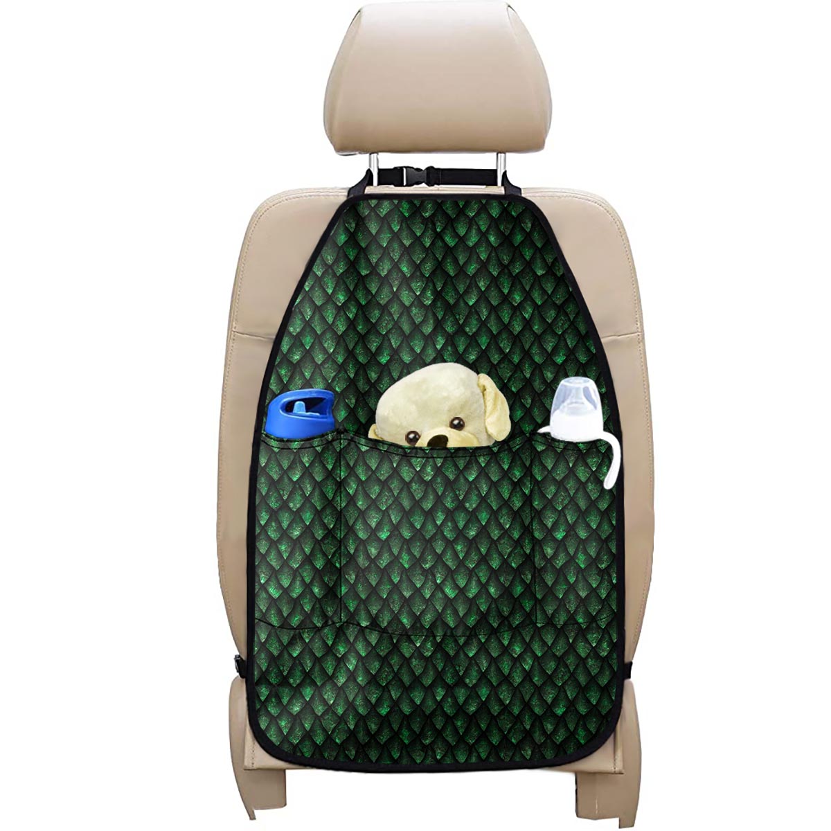 Green Dragon Scales Pattern Print Car Seat Organizers
