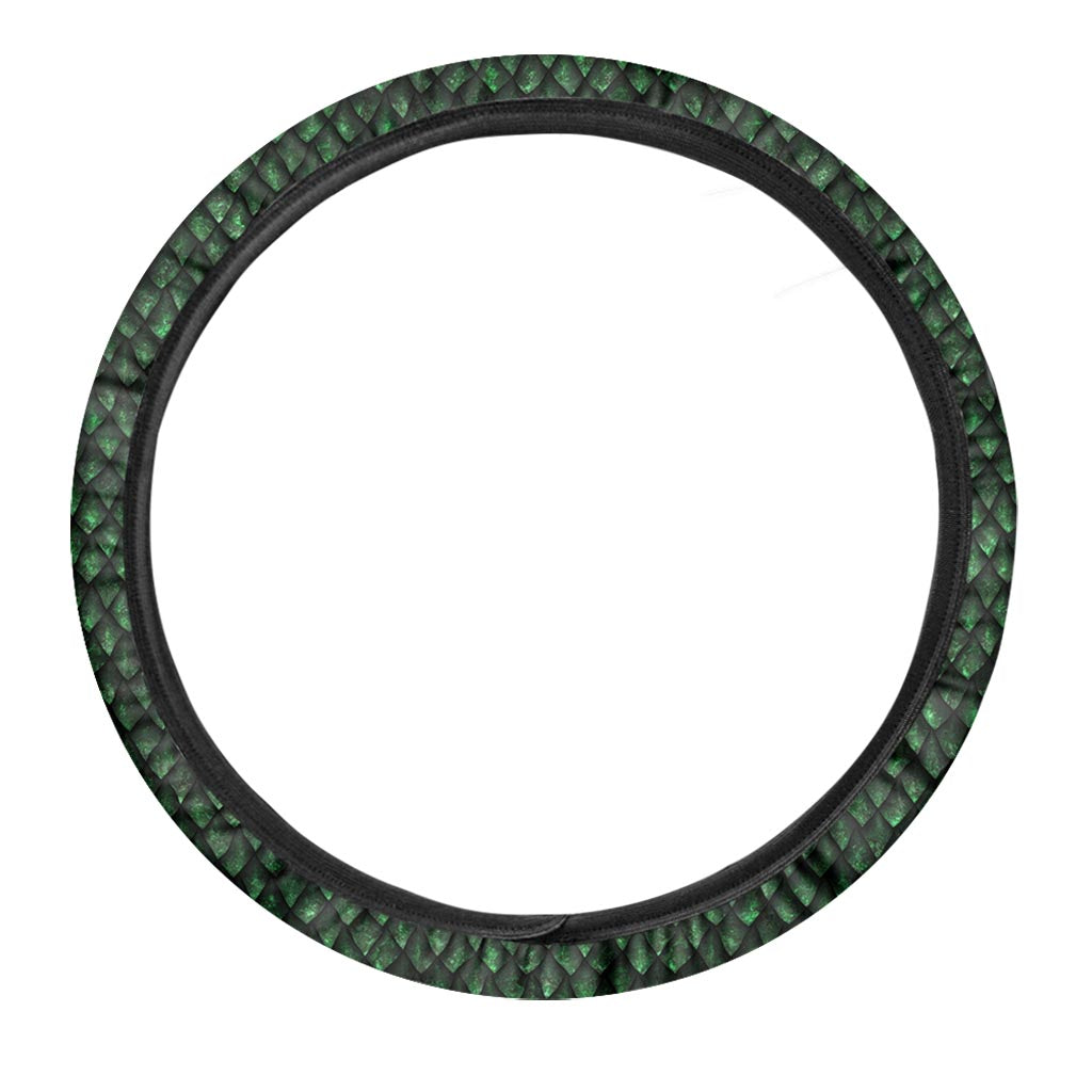 Green Dragon Scales Pattern Print Car Steering Wheel Cover