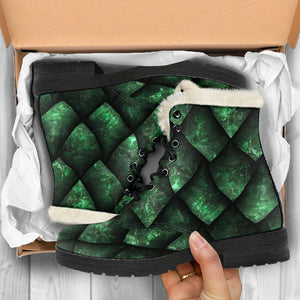 Green Dragon Scales Pattern Print Comfy Boots GearFrost