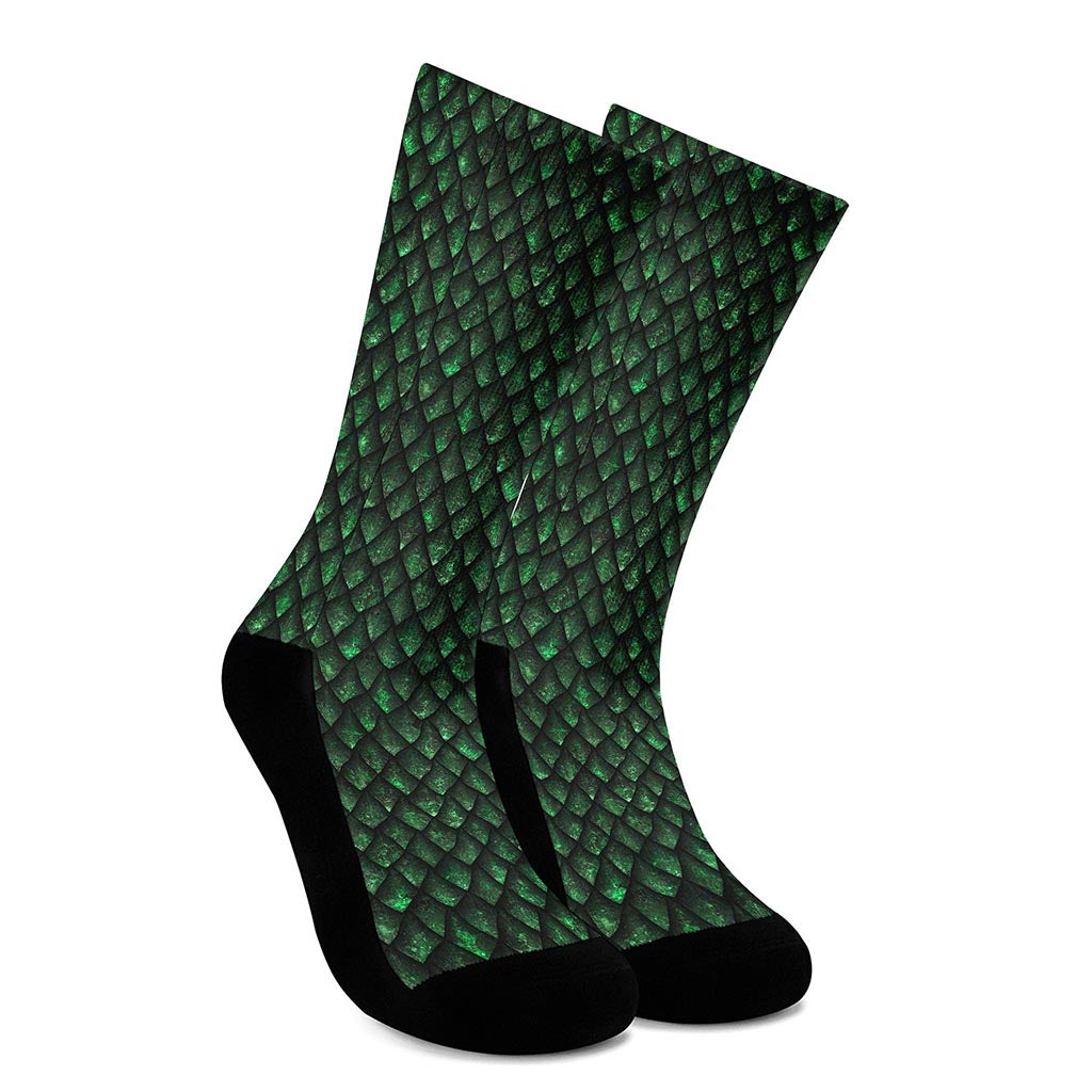 Green Dragon Scales Pattern Print Crew Socks