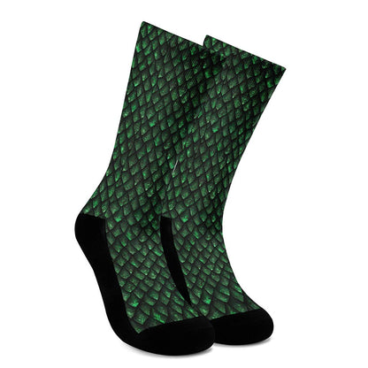 Green Dragon Scales Pattern Print Crew Socks