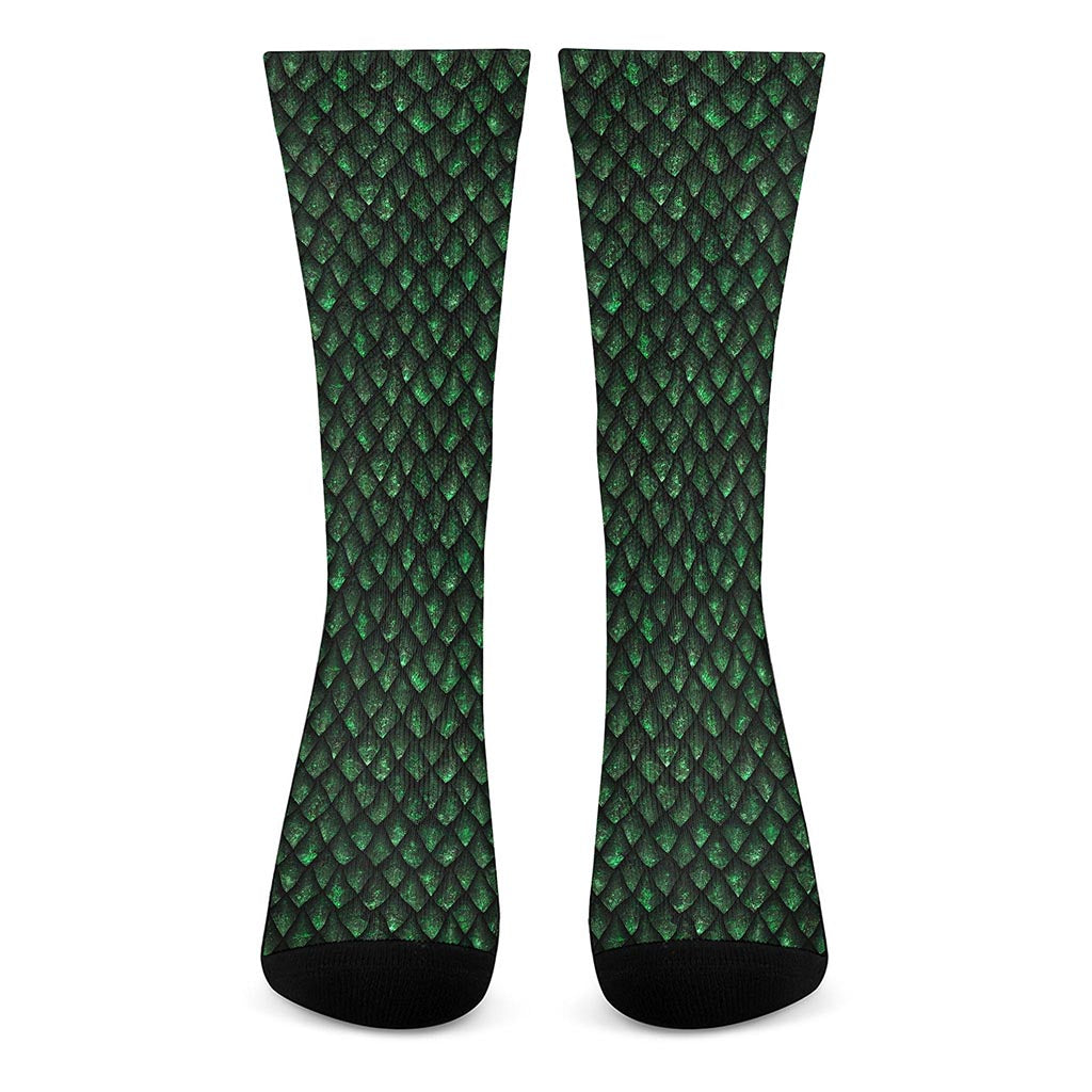 Green Dragon Scales Pattern Print Crew Socks
