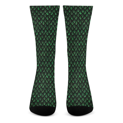 Green Dragon Scales Pattern Print Crew Socks