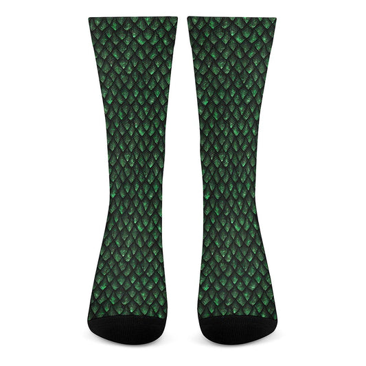 Green Dragon Scales Pattern Print Crew Socks