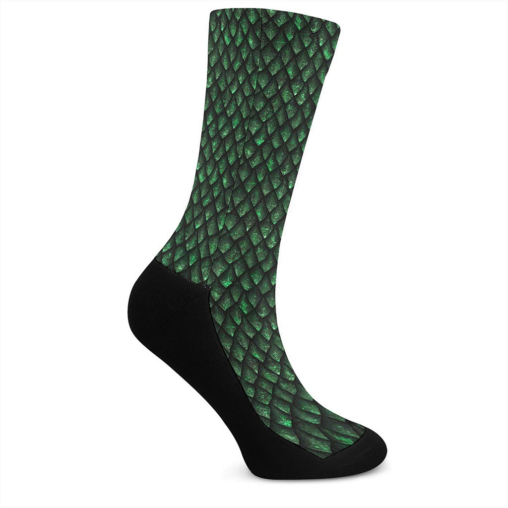 Green Dragon Scales Pattern Print Crew Socks