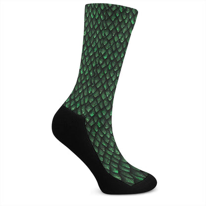 Green Dragon Scales Pattern Print Crew Socks