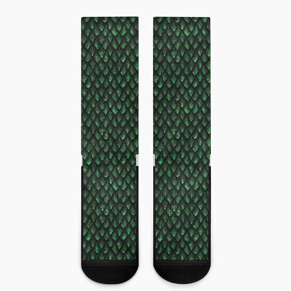 Green Dragon Scales Pattern Print Crew Socks