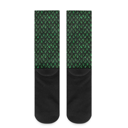 Green Dragon Scales Pattern Print Crew Socks