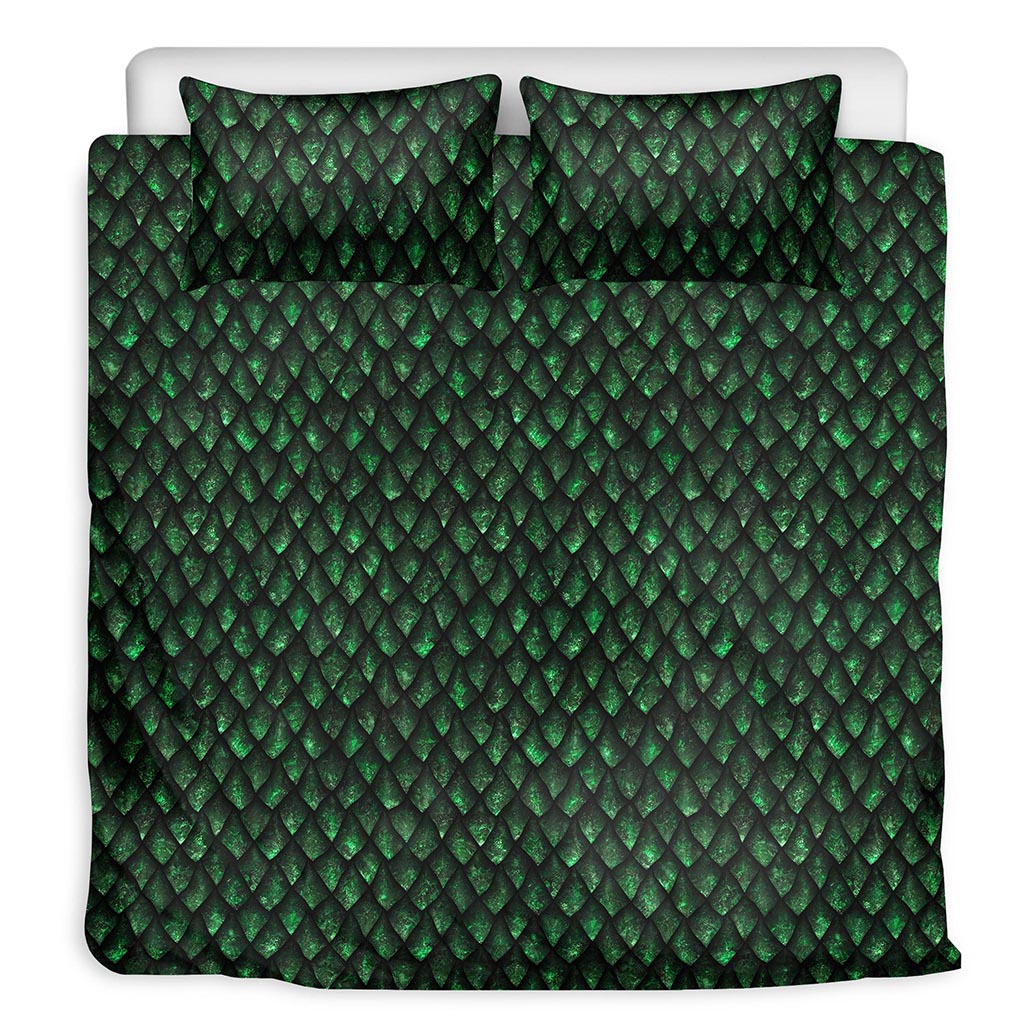 Green Dragon Scales Pattern Print Duvet Cover Bedding Set