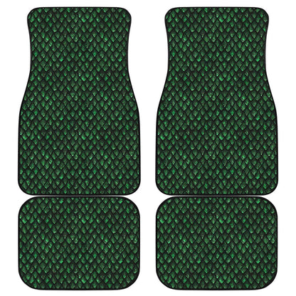 Green Dragon Scales Pattern Print Front and Back Car Floor Mats