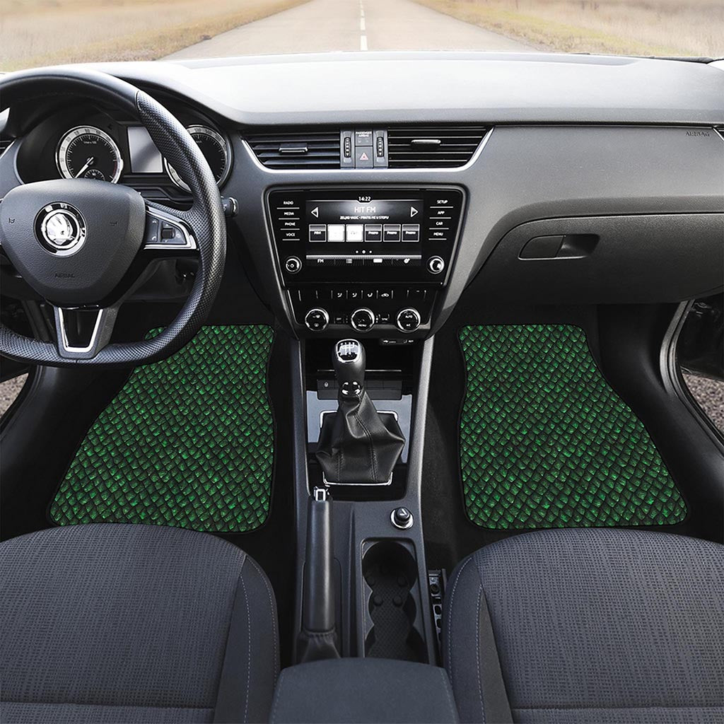 Green Dragon Scales Pattern Print Front and Back Car Floor Mats