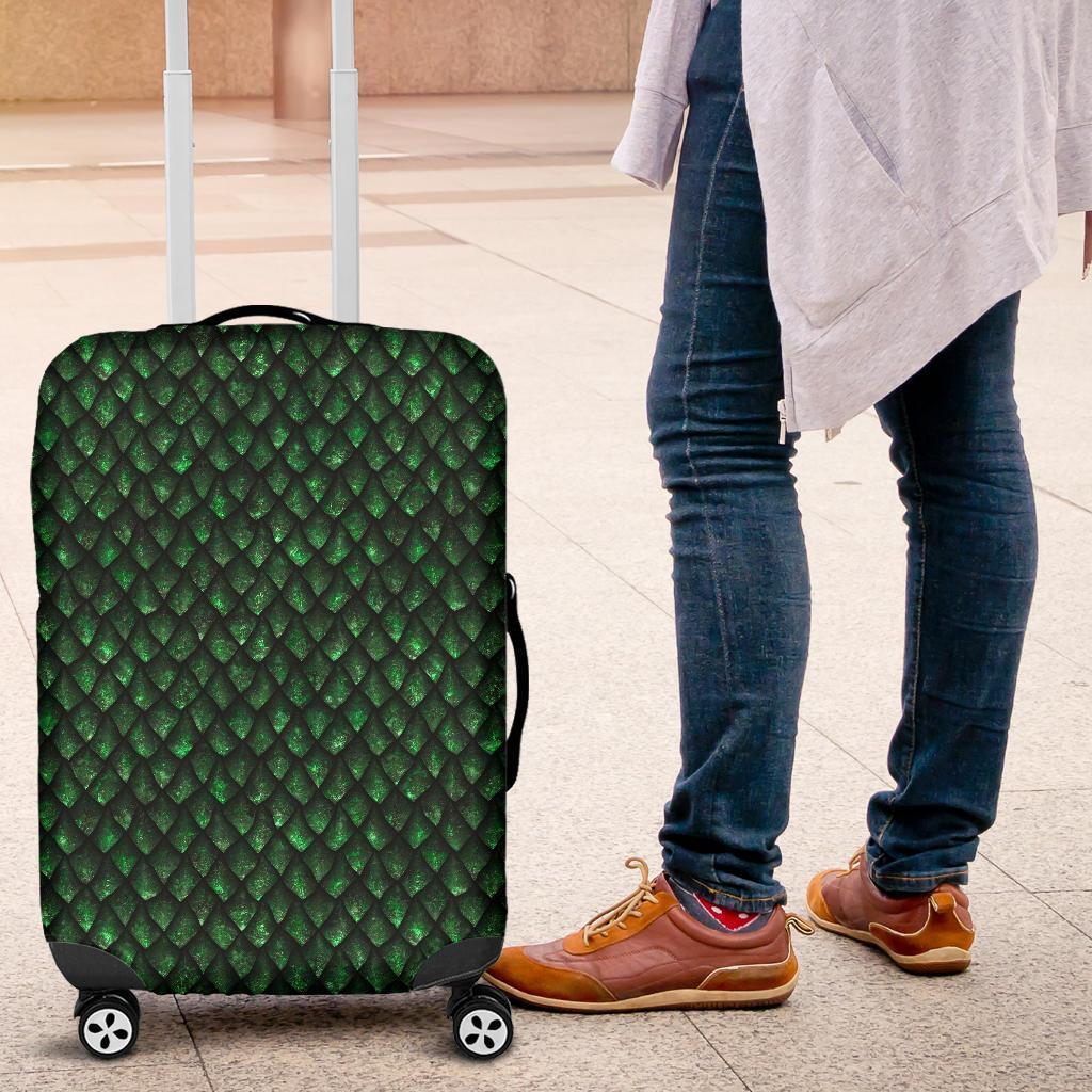 Green Dragon Scales Pattern Print Luggage Cover GearFrost