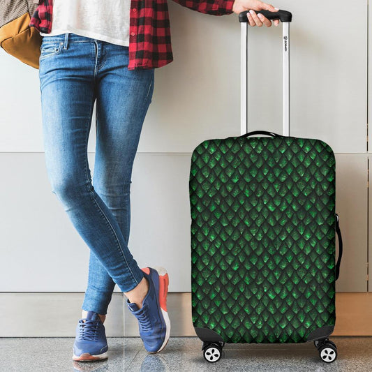 Green Dragon Scales Pattern Print Luggage Cover GearFrost