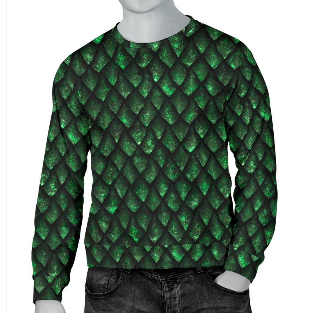 Green Dragon Scales Pattern Print Men's Crewneck Sweatshirt GearFrost