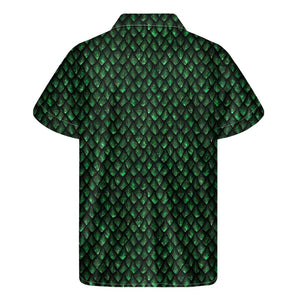 Green Dragon Scales Pattern Print Men's Short Sleeve Shirt