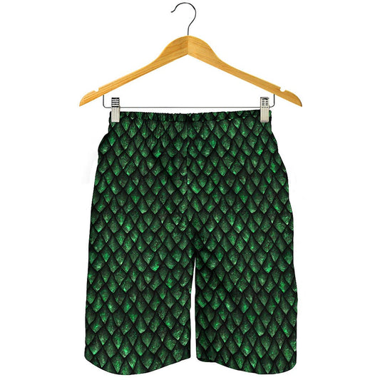 Green Dragon Scales Pattern Print Men's Shorts