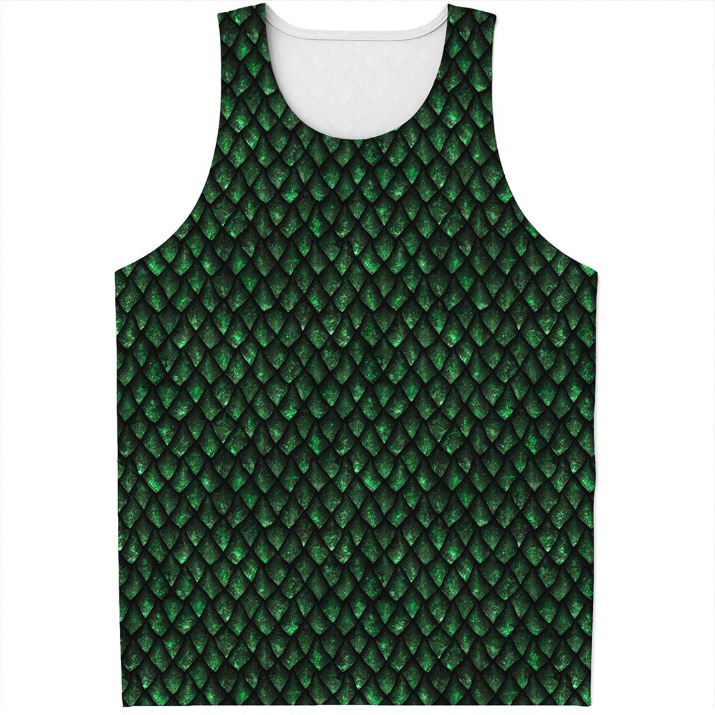 Green Dragon Scales Pattern Print Men's Tank Top
