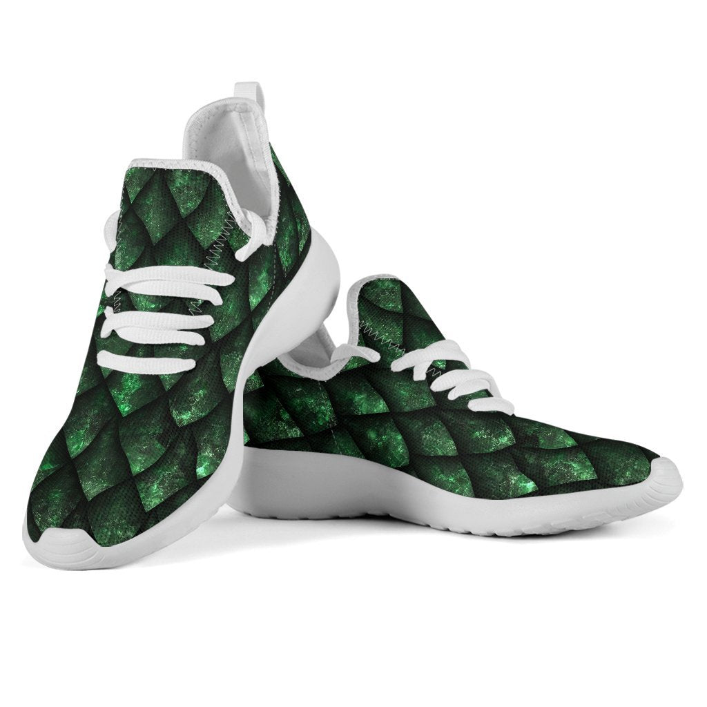 Green Dragon Scales Pattern Print Mesh Knit Shoes GearFrost