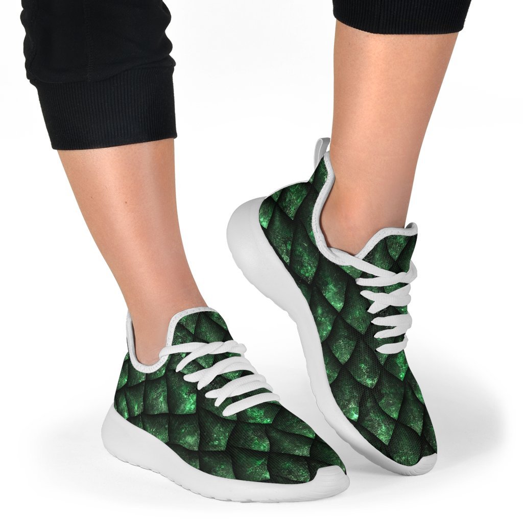 Green Dragon Scales Pattern Print Mesh Knit Shoes GearFrost
