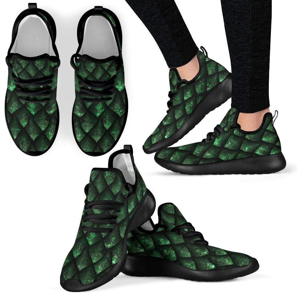 Green Dragon Scales Pattern Print Mesh Knit Shoes GearFrost