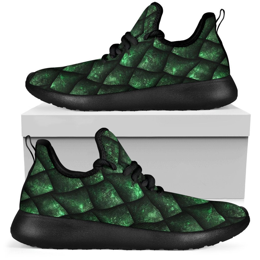 Green Dragon Scales Pattern Print Mesh Knit Shoes GearFrost