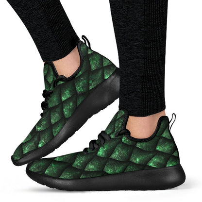 Green Dragon Scales Pattern Print Mesh Knit Shoes GearFrost