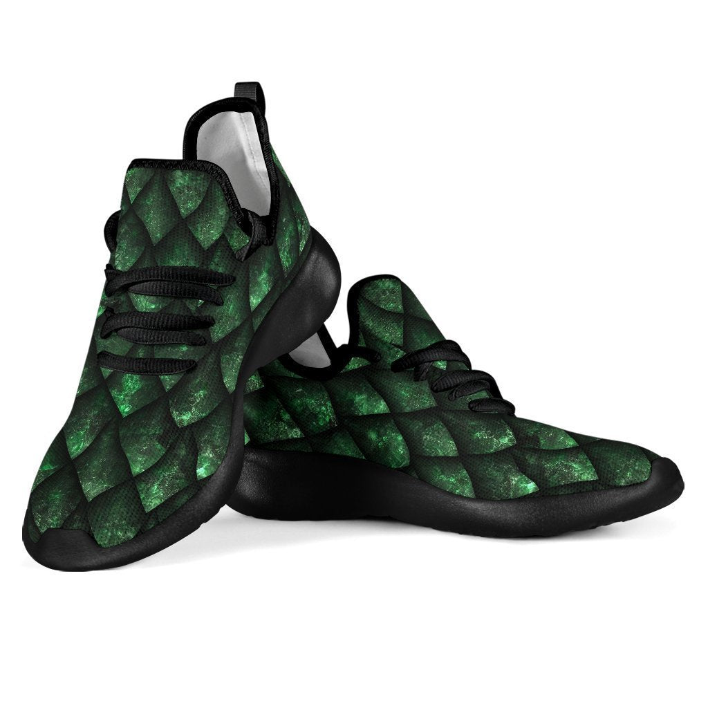Green Dragon Scales Pattern Print Mesh Knit Shoes GearFrost