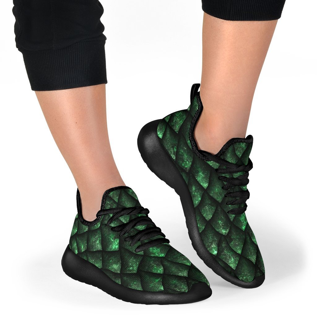 Green Dragon Scales Pattern Print Mesh Knit Shoes GearFrost