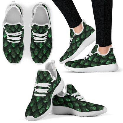 Green Dragon Scales Pattern Print Mesh Knit Shoes GearFrost