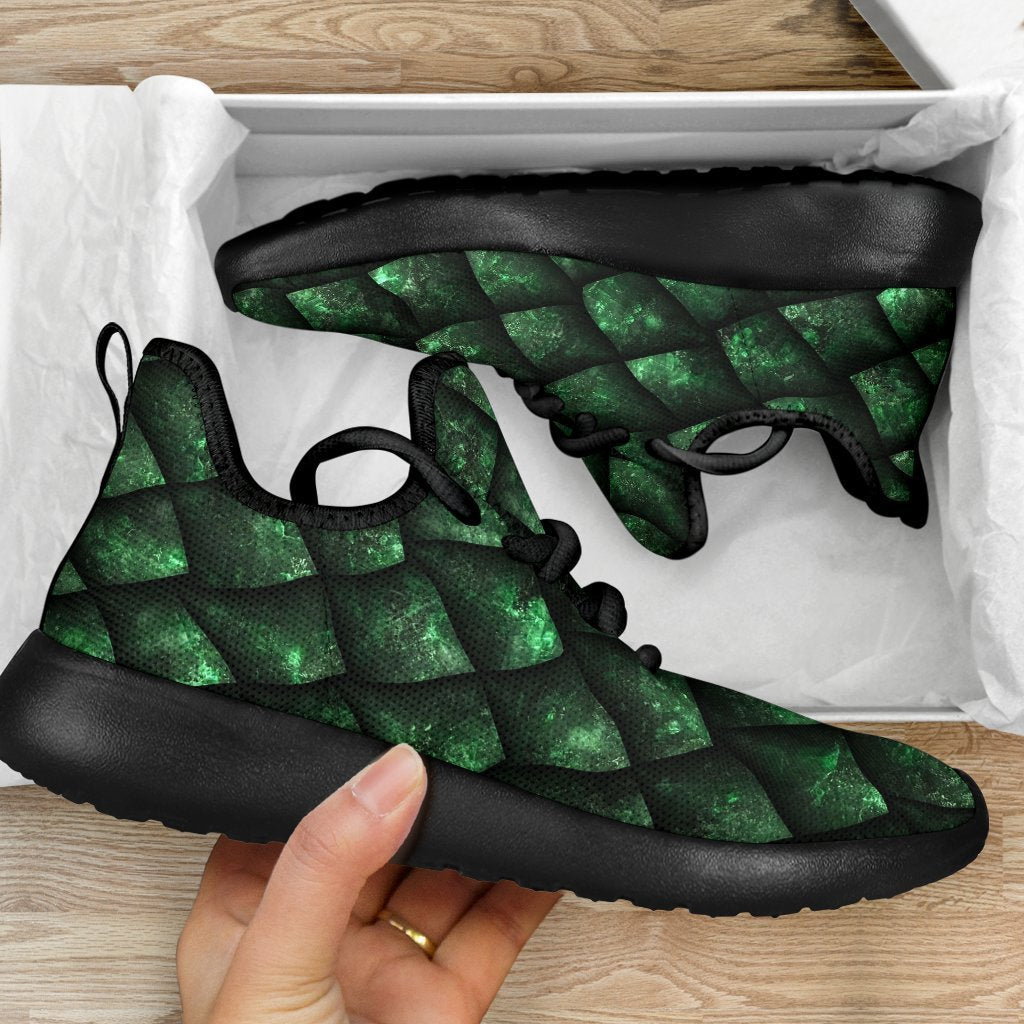 Green Dragon Scales Pattern Print Mesh Knit Shoes GearFrost