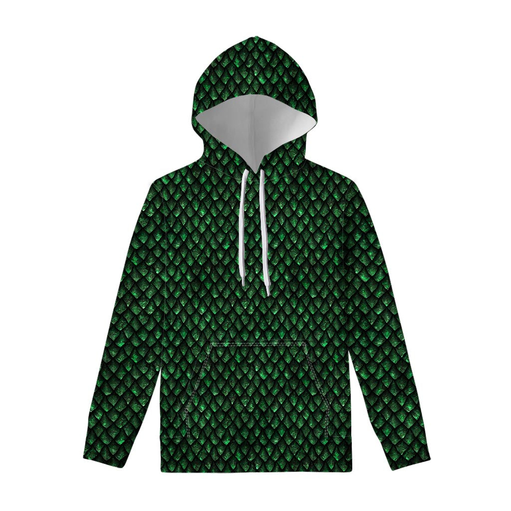 Green Dragon Scales Pattern Print Pullover Hoodie